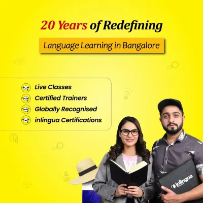 For 20 years, we have been redefining language learning in Bangalore. This image celebrates our legacy of empowering professionals and learners to communicate with confidence and thrive in a globalized world.