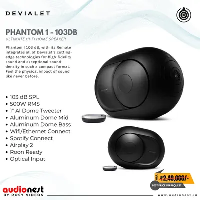 The Devialet Phantom I 103dB is the ultimate Hi-Fi home speaker. It packs 500 watts of power into a stunningly compact and futuristic design, delivering a physical impact of sound you can truly feel.