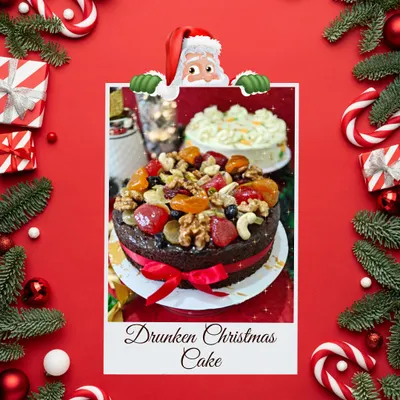 Our Drunken Christmas Cake is a festive classic, loaded with premium dried fruits and nuts that have been soaked in rum for a rich, deep flavor. It's the perfect centerpiece for your Christmas dessert table.