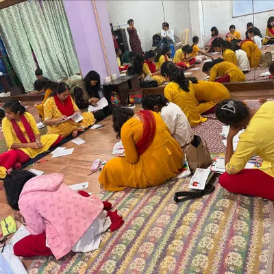 Students deeply focused during their theory written examination for the 2024-25 session under Prayag Sangeet Samiti, Allahabad.