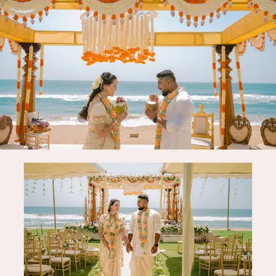 A stunning beachside mandap in Chennai sets the stage for a beautiful cross-cultural wedding. Capturing love against the backdrop of the ocean is one of my favorite things to do.