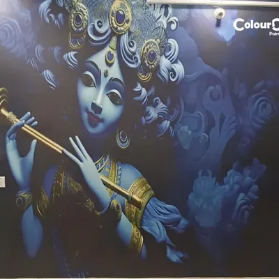 This stunning Krishna mural is a perfect example of a custom wallpaper I created for a client's living room. I can turn any concept, from spiritual art to personal photos, into a magnificent feature wall that brings a unique and personal energy to your space.