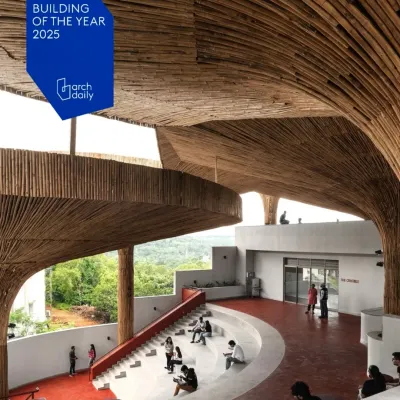 The award-nominated TAPMI Centre in Manipal, featuring a communal terrace with amphitheater seating. The design encourages spontaneous interactions and transforms the space into a vibrant social hub for students and faculty.
