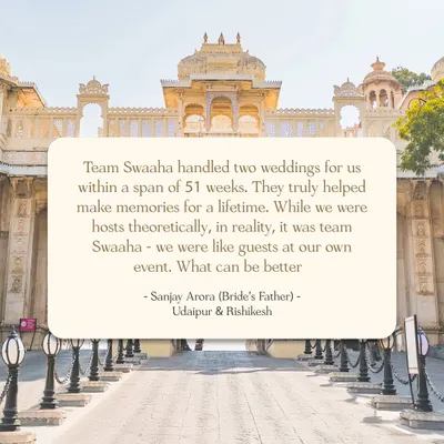 "While we were hosts theoretically, in reality, it was team Swaaha - we were like guests at our own event." This is the ultimate compliment and the experience I strive to deliver every single time.