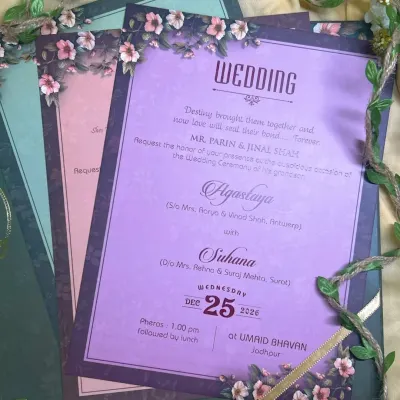 A suite of multi-colored inserts featuring a beautiful floral border design, perfect for organizing details for different wedding events.