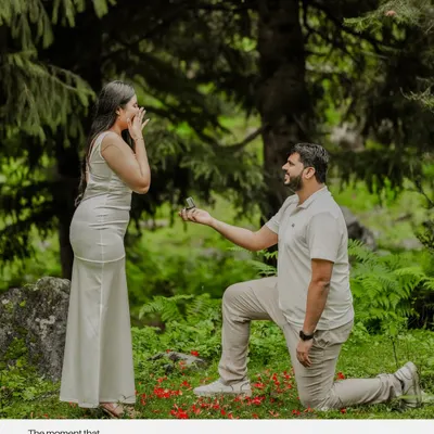 The moment that will be etched in their hearts forever. A surprise proposal captured in a beautiful, lush green forest.
