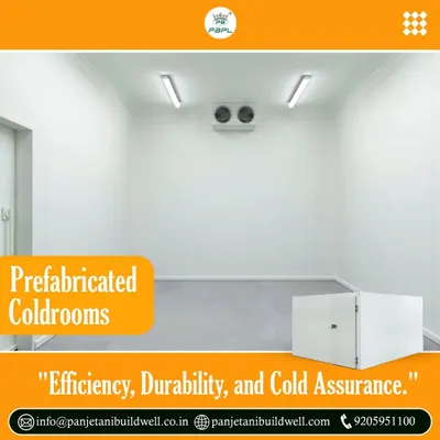 A pristine, empty prefabricated cold room, ready for use. We are a leading manufacturer and supplier of cold rooms in India, delivering efficiency, durability, and cold assurance for various industrial applications.