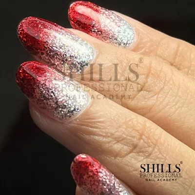 A classic Christmas design featuring a red and silver glitter ombre. It's the perfect sparkling look for the holiday season.