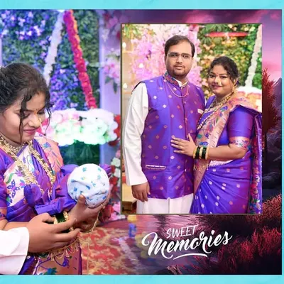 An example of a digital album page from a naming ceremony, combining a main portrait with smaller candid shots.