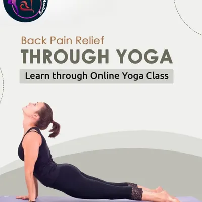 Suffering from back pain? Our expert-led yoga classes, available online and offline, are designed to provide relief, improve posture, and enhance flexibility through poses like the cobra pose shown here.