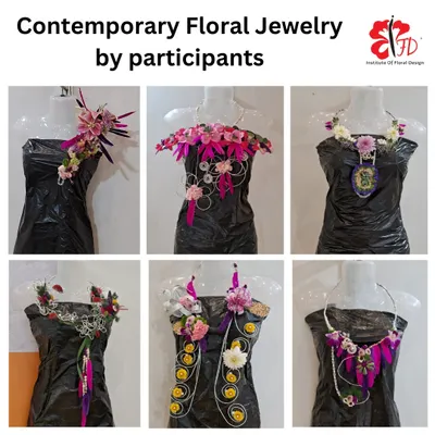 A stunning display of contemporary floral jewellery created by participants at the Indiaskills 2024 competition. These wearable art pieces showcase incredible creativity and technical skill.
