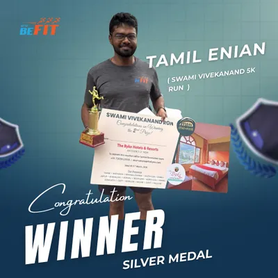 A huge win for our athlete Tamil Enian, securing the silver medal at the Swami Vivekananda 5k Run. A true display of speed and dedication on race day.