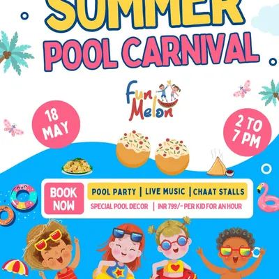 Announcing my popular Summer Pool Carnival. These events are packed with fun, including the indoor pool, live music, and unlimited chaat stalls for a complete party experience.