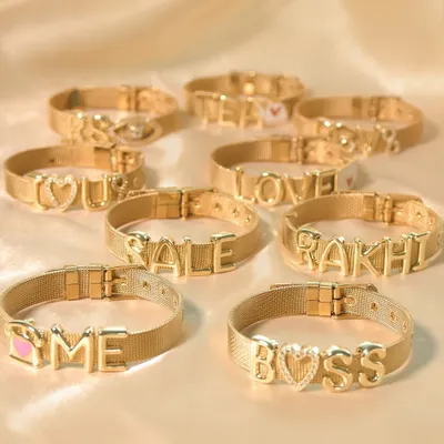 Your name, your way. We love seeing all the custom name bracelets you create. Whether it's "BOSS," "RAKHI," or your own name, our gold mesh bracelets are the perfect canvas for your story.