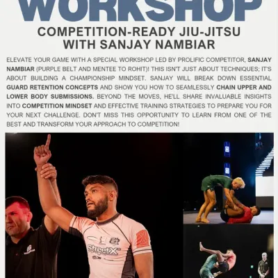 This workshop with our competitor Sanjay Nambiar was designed to build a championship mindset. The session focused on essential guard retention concepts and how to chain upper and lower body submissions, preparing students for the pressures of competition.