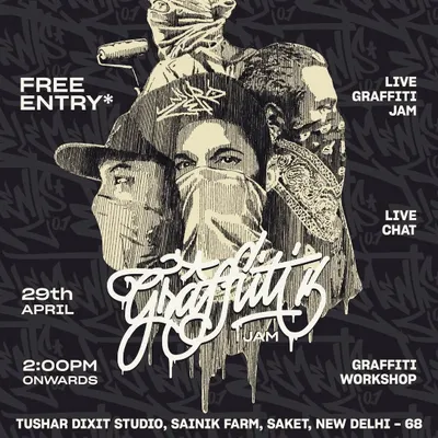 The poster I designed for 'Elements 0.1', a hip-hop and graffiti event in Delhi. It features illustrations of some of the top graffiti writers in the NCR region.