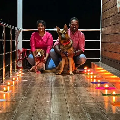 Our complete family, Jiraiya and Jeannie included, celebrating Diwali at home. I believe pets are part of every family moment, big or small, and I love capturing these special occasions.