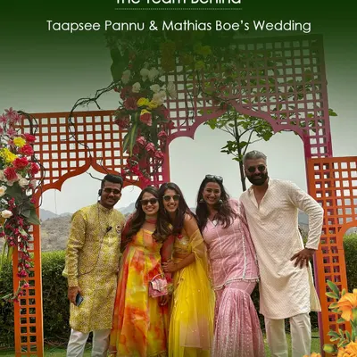 The team behind the magic of Taapsee Pannu and Mathias Boe's wedding. It was an absolute honor to be a part of their journey, and this picture captures the joy and teamwork that went into creating their unforgettable celebration.
