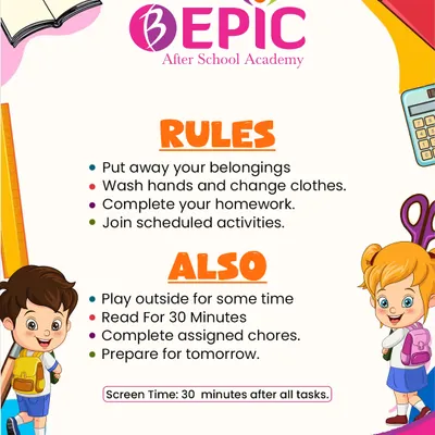 To create a structured and positive learning environment, we have a few simple rules. This includes putting away belongings, completing homework, and joining scheduled activities before enjoying free time.