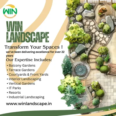 This gives you an overview of our expertise. We handle a wide variety of projects, including balcony and terrace gardens, courtyards, interior landscaping, and large-scale work for resorts and IT parks.