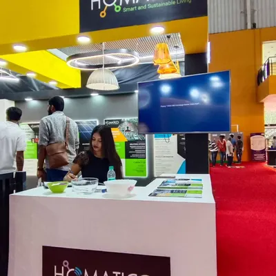 Here is a look at our professional booth setup at a recent exhibition. My team is ready to welcome visitors and provide detailed information about our smart and sustainable home automation solutions.