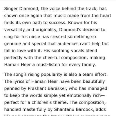 It was a proud moment when my original track, "Hamari Heer," not only went viral but also made headlines. This article from The Weekly Mail captures the story behind the song that stole so many hearts.