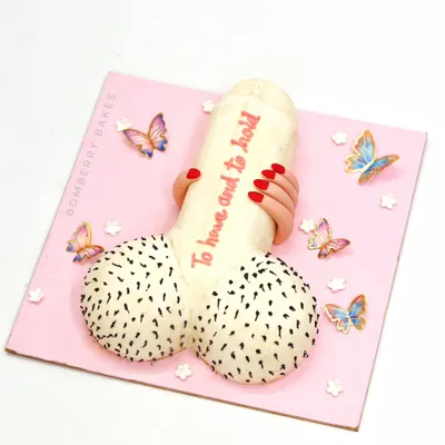 A cheeky "To Have and To Hold" bachelorette cake, perfect for a bride-to-be with a great sense of humor.