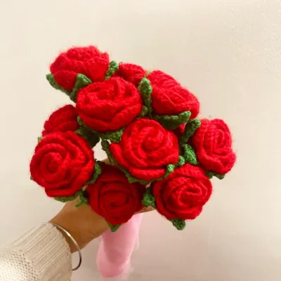 These are my forever roses, all handmade with crochet. Unlike real flowers, this beautiful red rose bouquet will last forever, making it a perfect gift for an anniversary, Valentine's Day, or just to show someone you care.