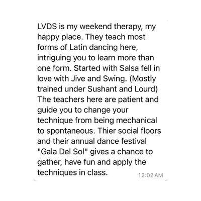 This is what our students say about us. Nanditha calls LVDS her "weekend therapy" and "happy place," where patient teachers helped her fall in love with Jive and Swing.