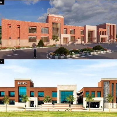 This comparison of the 3D design and the final reality of a DPS school demonstrates my commitment to execution. I ensure that the finished building is a true reflection of the architectural plans, delivering on the initial vision.