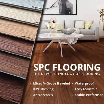 My SPC flooring is the top choice for a modern and durable floor. It is 100% waterproof, has an anti-scratch surface, and comes with IXPE backing for stable performance. I offer many wood finishes, including Oak, Wenge, and Walnut.