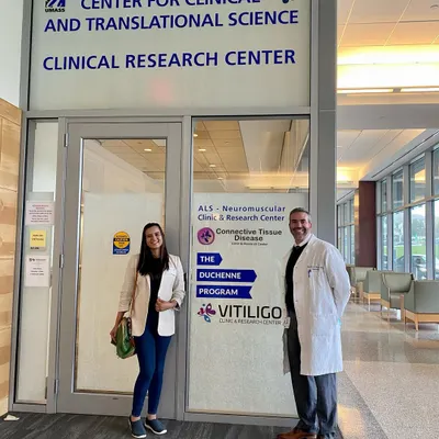 Standing outside the Center for Clinical and Translational Science at UMass with Dr. John Harris. Visiting this world-class Vitiligo research center was an incredible learning experience.