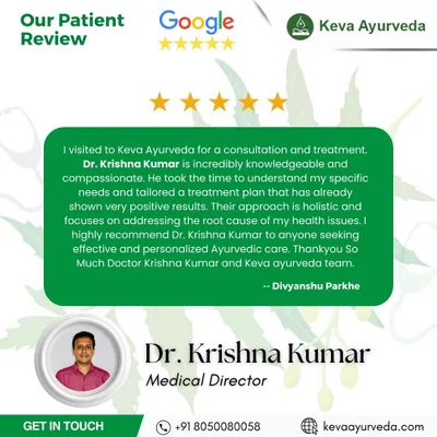 We are grateful for this wonderful review about Dr. Krishna Kumar. It highlights our commitment to providing compassionate, knowledgeable, and personalized Ayurvedic care that focuses on addressing the root cause of health issues for positive, lasting results.