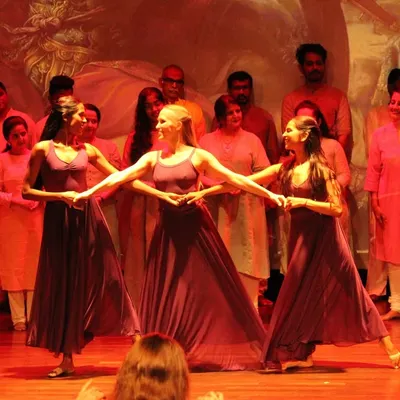 A powerful moment from our production of the opera "Dido and Aeneas," where our dancers perform with a full choir as their backdrop. This collaboration with Cappella Bangalore and The Bangalore Men blended voice and movement seamlessly.