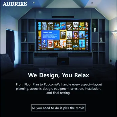 Our service covers every detail, from the initial floor plan and acoustic design to equipment selection and final testing. We build the entire environment so all you need to do is pick the movie.