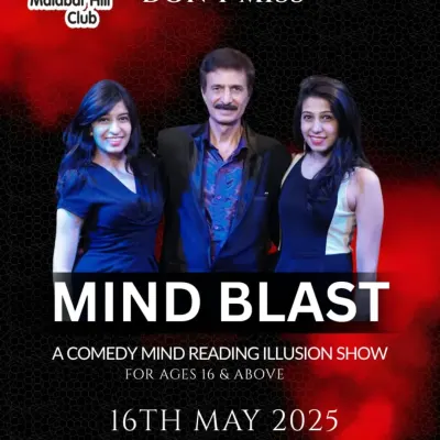 A poster for our "Mind Blast" show at the Malabar Hill Club. This is our comedy mind-reading and illusion show, perfect for a fun night out.