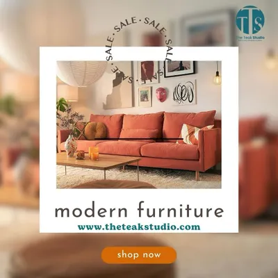 An inspirational image showcasing a modern living room with a burnt orange sofa. This graphic represents the stylish and contemporary aesthetic we can help you achieve with our custom furniture.