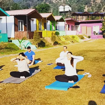 Practicing Bhramari Pranayama (Bee Breath) during a yoga retreat in Rishikesh. The vibration of the sound combined with the pure mountain air is incredibly calming for the mind.