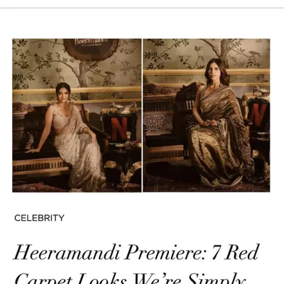 So thrilled to see the Heeramandi premiere look I styled for Ahsaas Channa featured in Harper's Bazaar as one of the "7 Red Carpet Looks We're Simply Obsessed With".
