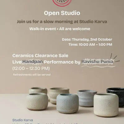 We regularly host Open Studio mornings where everyone is welcome. It's a chance to explore the space, see our work, and enjoy a slow morning with our community, often with a ceramics sale and live music.