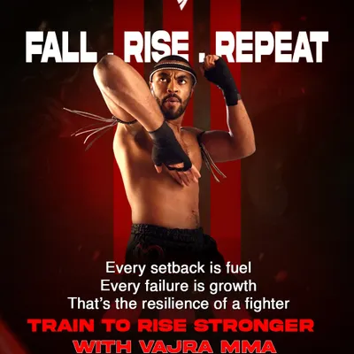 Every setback is a lesson. In our gym, we teach you to fall, get back up, and rise stronger than before. That is the resilience of a true fighter.