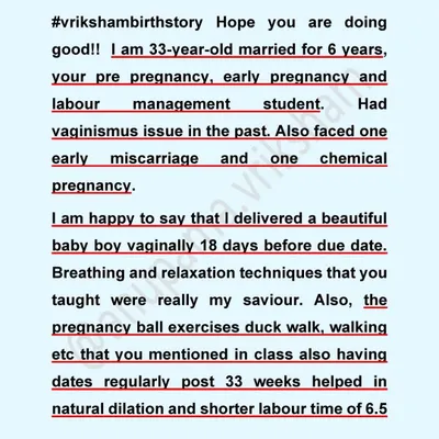 This birth story comes from a student who faced a past miscarriage and vaginismus. The breathing and relaxation techniques I teach were her saviour, leading to a vaginal birth.