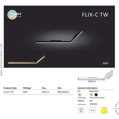 This is the technical specification sheet for our FLIX-C TW tunable white track light. It details key information like wattage, color temperature range (CCT), and dimensions, providing architects and designers with the precise data needed for project planning.