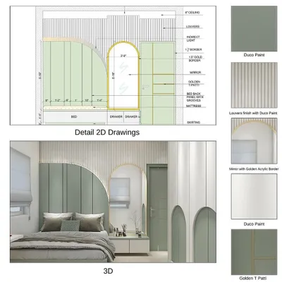 This shows my design process, moving from a detailed 2D drawing to a realistic 3D render. This helps you visualize exactly how your bedroom will look, including the paint colors, materials, and lighting.
