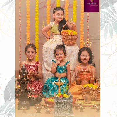 A festive Diwali-themed shoot for a children's clothing brand. I created a warm and inviting set with traditional lamps and flowers to capture the joyful and innocent spirit of the young models.