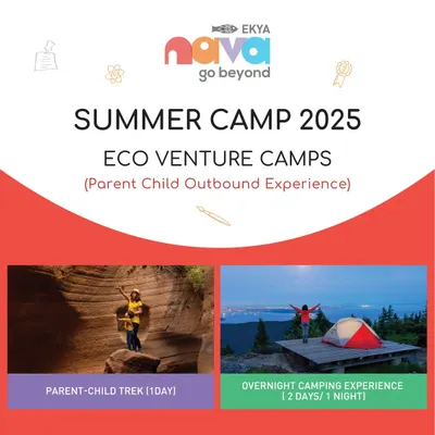 My Eco Venture Camps offer unique parent-child outbound experiences. This poster highlights our one-day treks and overnight camping trips, designed to help families bond and create lasting memories in nature.