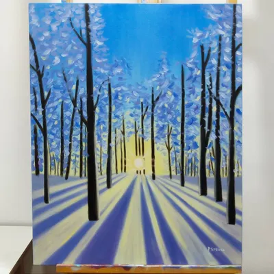 "Forest Illumination," a 24 x 30 inch oil on canvas. I wanted to capture the quiet beauty of a snowy forest sunrise, focusing on the long shadows and the cool, crisp light.