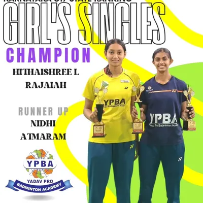 A clean sweep in the Karnataka U17 Girl's Singles, with my trainee Hithaishree L Rajaiah as Champion and Nidhi Atmaram as Runner-up.