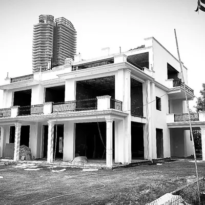 The beginning of a major renovation project. We started with this existing structure, a blank canvas for a complete architectural and interior transformation.