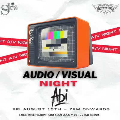 This poster for an 'Audio/Visual Night' at Skye Lounge highlights my VDJ capabilities. These sets involve mixing music videos live, creating a visual spectacle that matches the music.